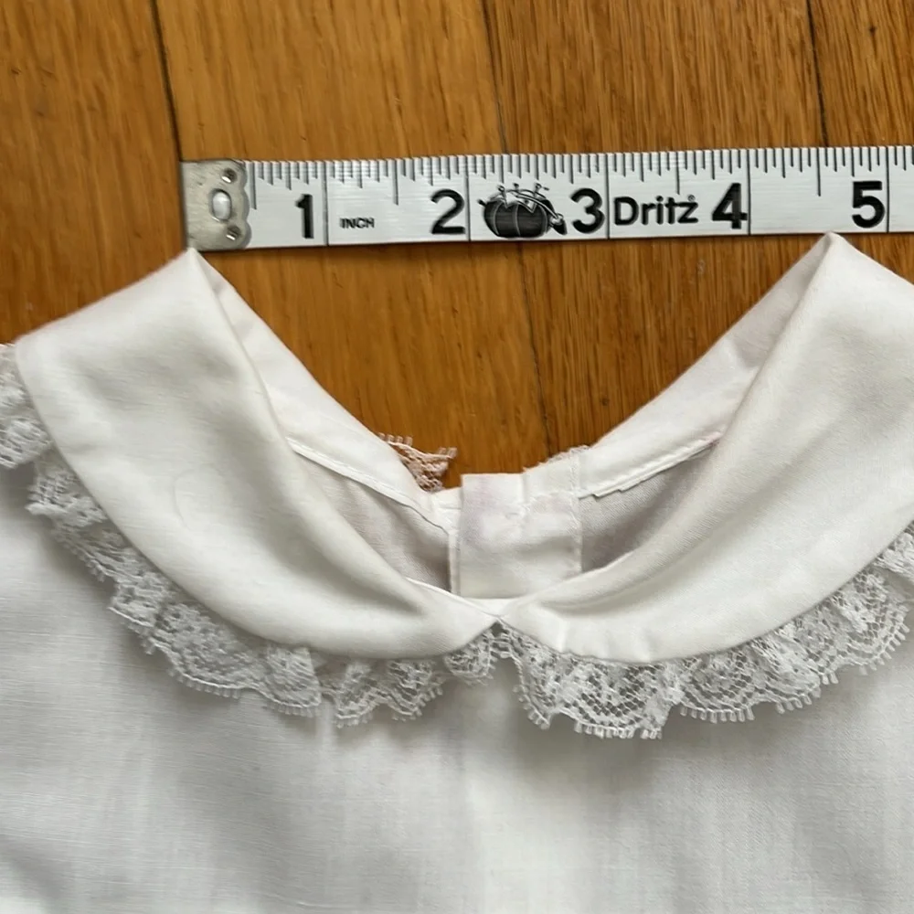 Vintage Child’s Lace Edged Collar Ruffle Hem White Holiday Blouse Top